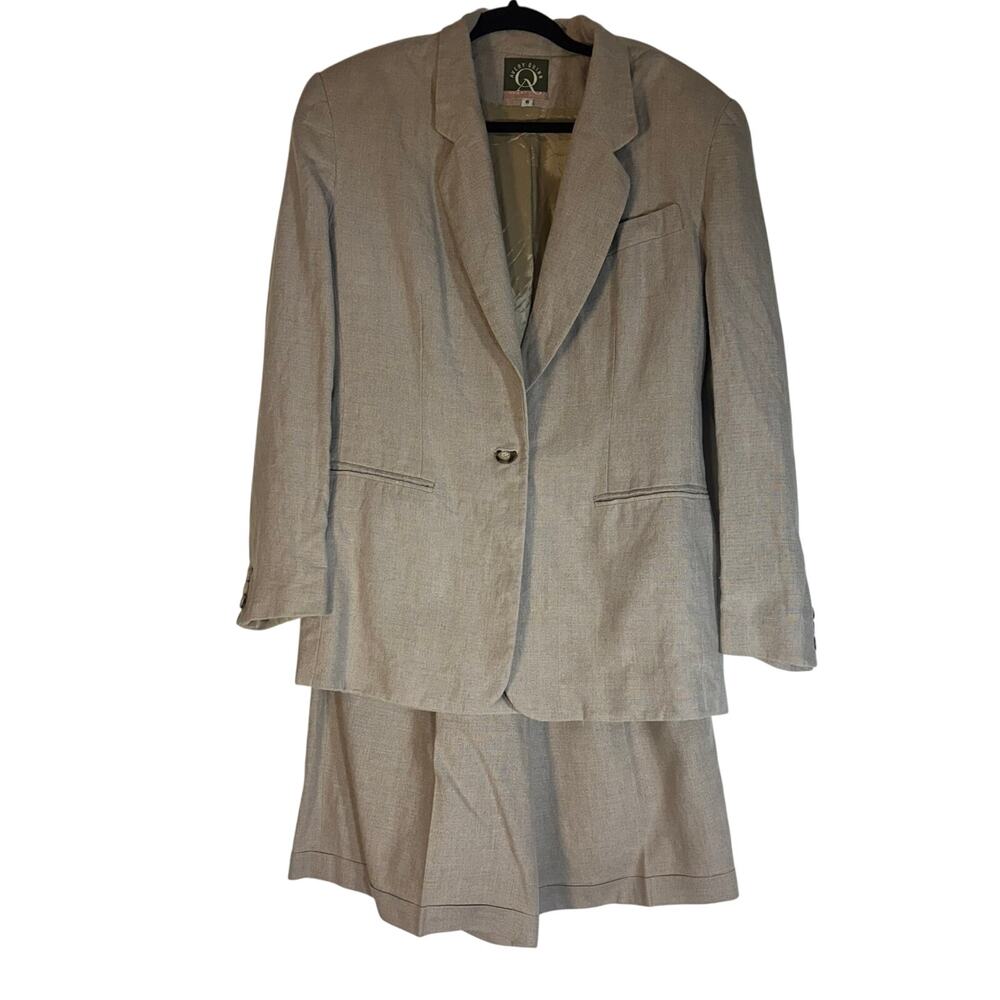 Vintage 90s Avery Quinn Womens 6 Linen Blend Blazer Bermuda Shorts Suit Set